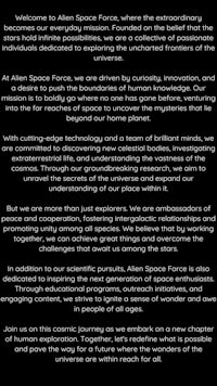 a black background with the words welcome to alan space force